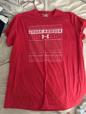 Under Armour Red Tee with White Logo Pattern
